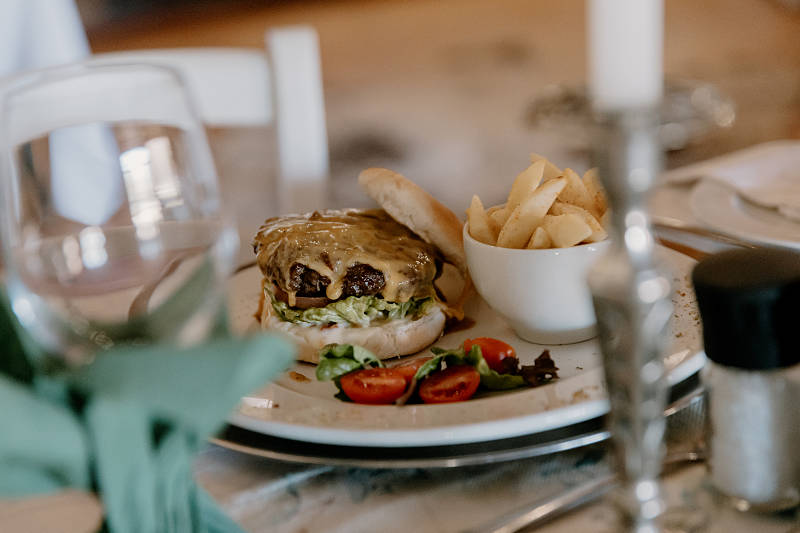 Beef Burger with chips at Chandelier Game Lodge